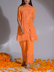 Orange Printed Leheriya Vasansi Silk Co-ord Set