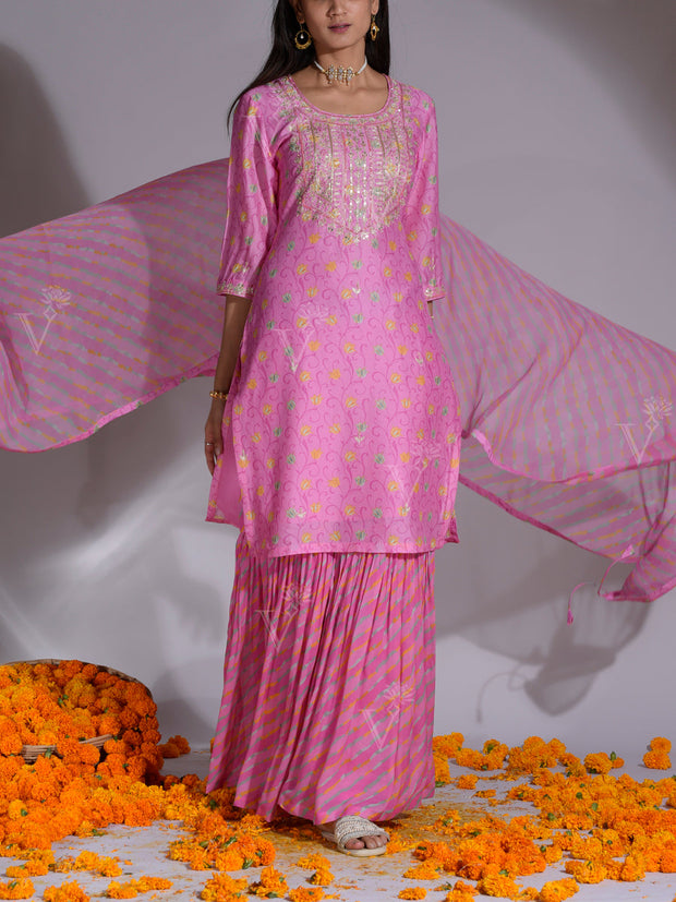 Fusica Pink Vasansi Silk Kurta and Sharara Suit Set