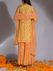 Lemon Yellow Vasansi Silk Kurta and Sharara Suit Set