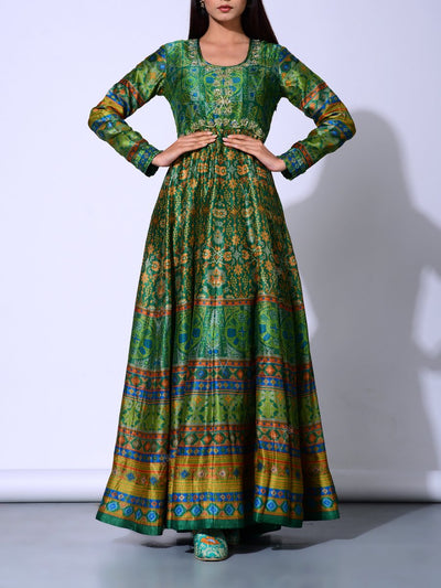 Bottle Green Vasansi Silk  Anarkali Gown