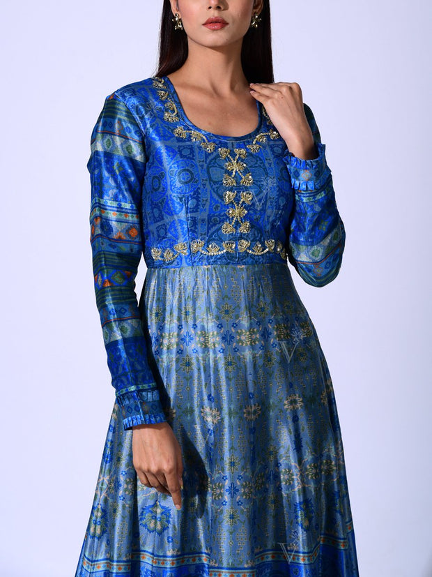 Turkish Blue Vasansi Silk  Anarkali Gown