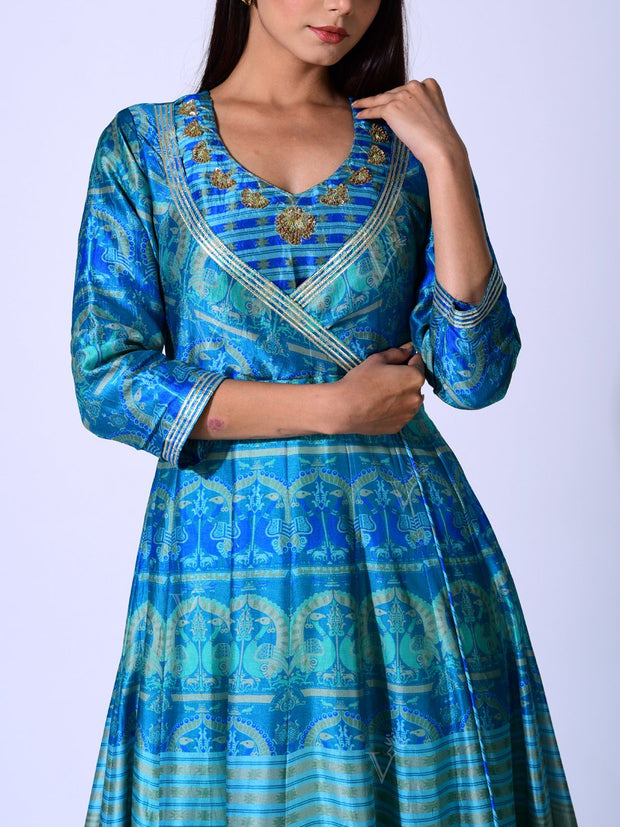 Turquoise Blue Vasansi Silk  Anarkali Gown