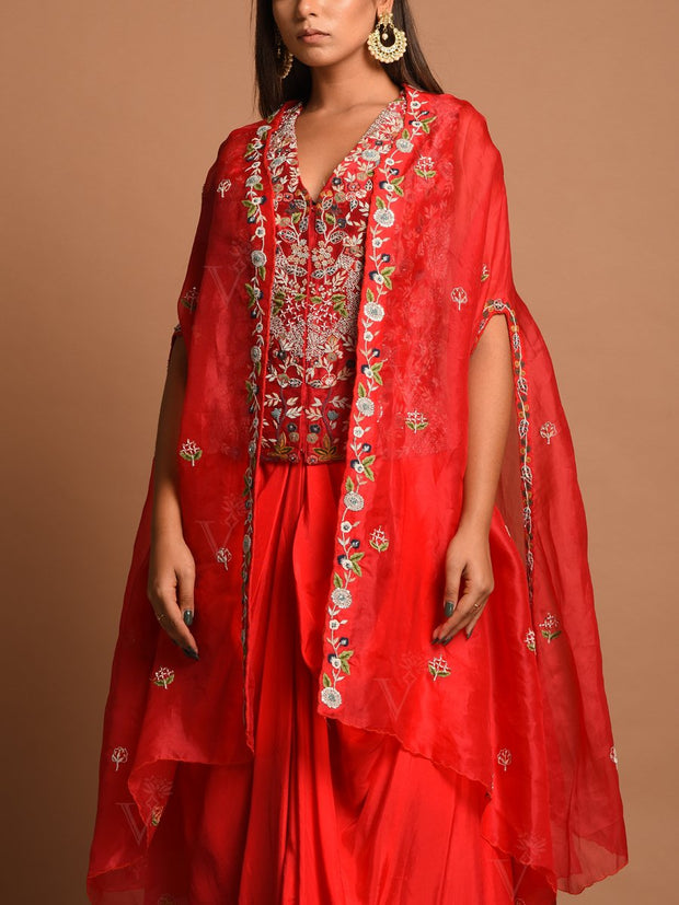 Red Silk Sharara Set