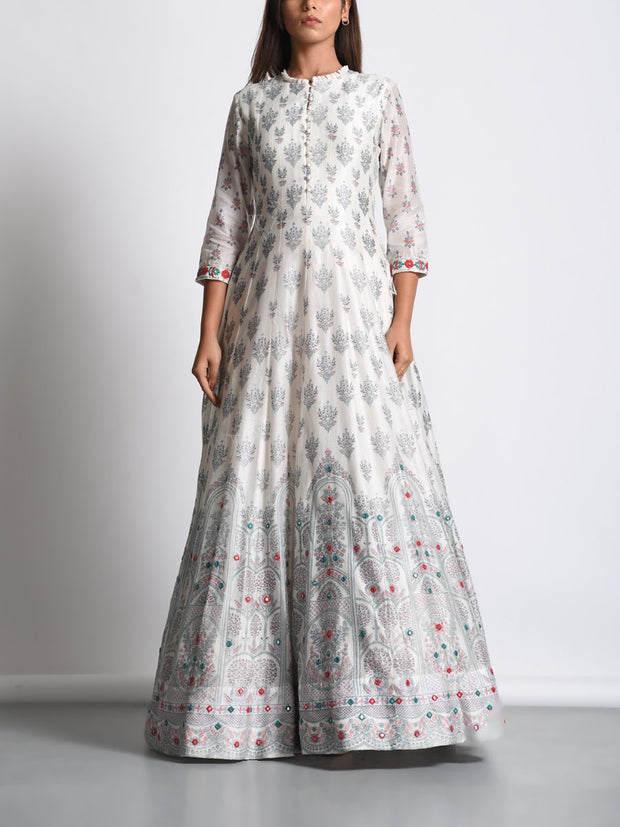 Off White Chanderi Silk Anarkali Gown