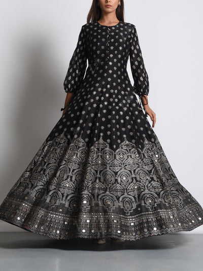 Black Chanderi Silk Anarkali Gown
