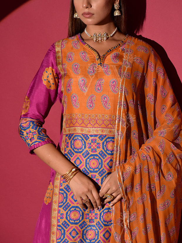 Multi Color Vasansi Silk Printed Suit Set
