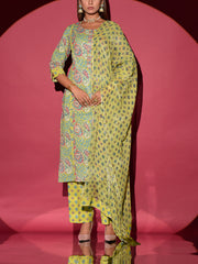 Grass Green Cotton Printed Suit Set