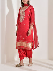 Red Satin Embroidered Suit Set