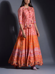 Orange Vasansi Silk Leheriya Anarkali Gown
