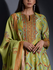 Green Vasansi Silk Leheriya Anarkali Gown