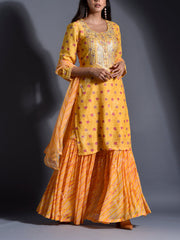 Yellow Vasansi Silk Leheriya Sharara Set