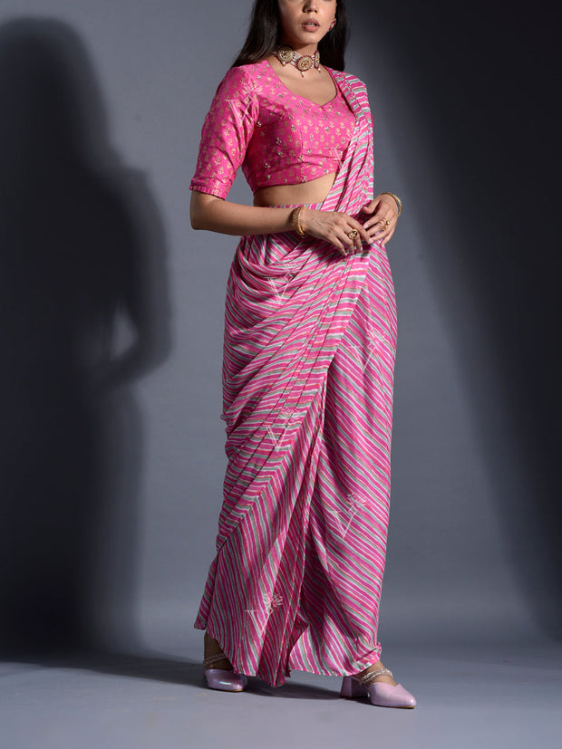 Pink Leheriya Printed Drape Saree