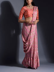 Multi Color Leheriya Printed Drape Saree
