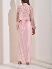 Baby Pink Crop Top with Jacket and Drape Skirt Set