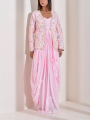 Light Pink Drape Gown wit Embroidered Jacket Set