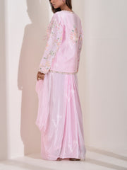 Light Pink Drape Gown wit Embroidered Jacket Set