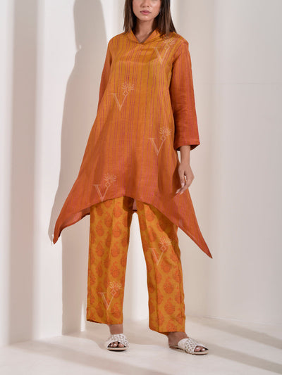 Orange shaded Vasansi Silk Asymmetric Co-ord Set