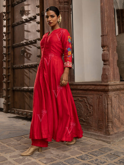 Elegant Red Vasansi Silk Pant Set