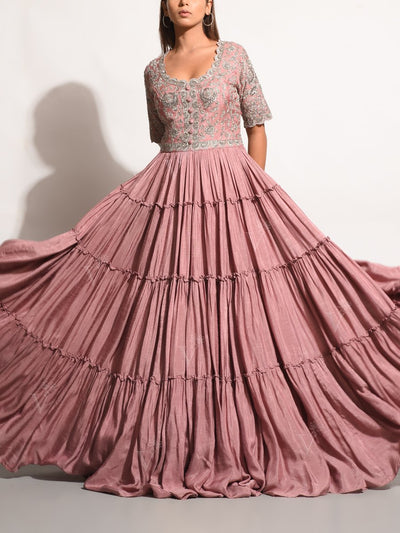 Old Rose Embellished Pleated Gown