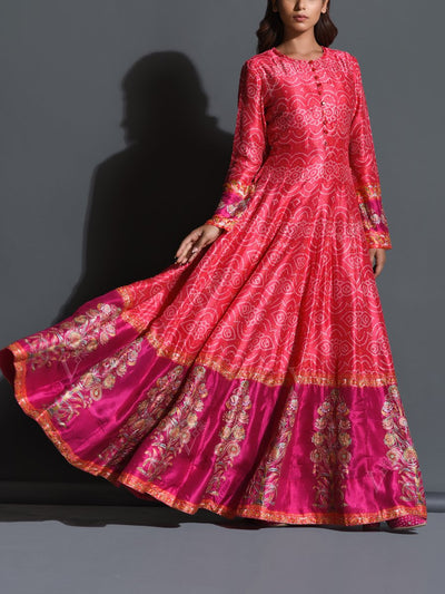 Hot Pink Bandhani Anarkali Gown