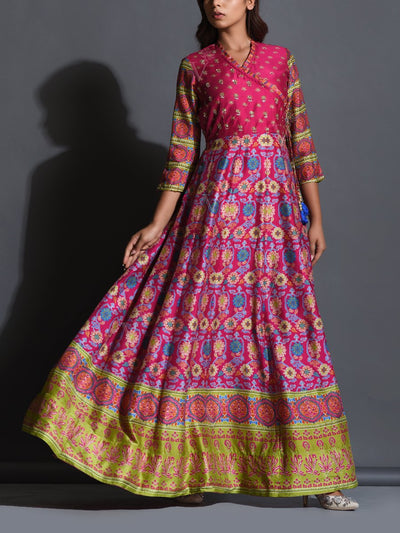 Pink Handcrafted Angrakha Anarkali Gown