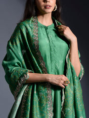 Green Silk Suit Set with Bandhani Dupatta