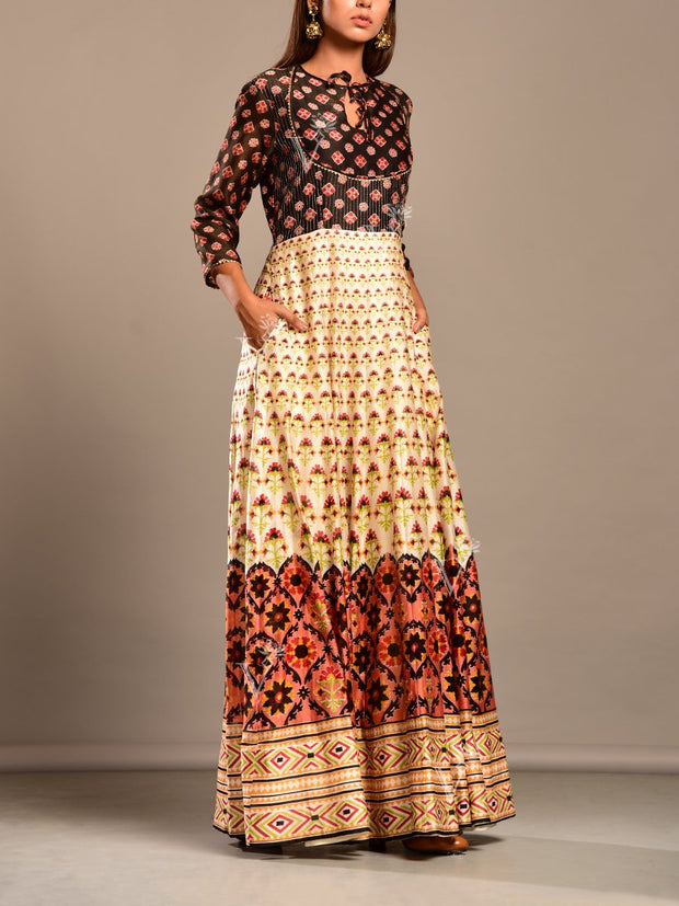 Off White and Black Handcrafted Anarkali Tunic