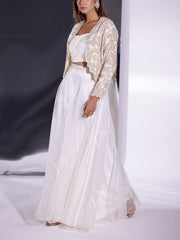 White Organza Top with Jacket and Palazzo Set