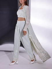 Ice Blue Georgette Jacket and Pant Set