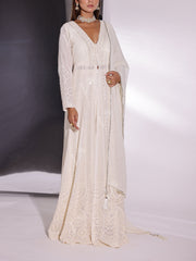 White Georgette Jacket and Palazzo Set