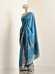 Blue Tussar Silk Saree