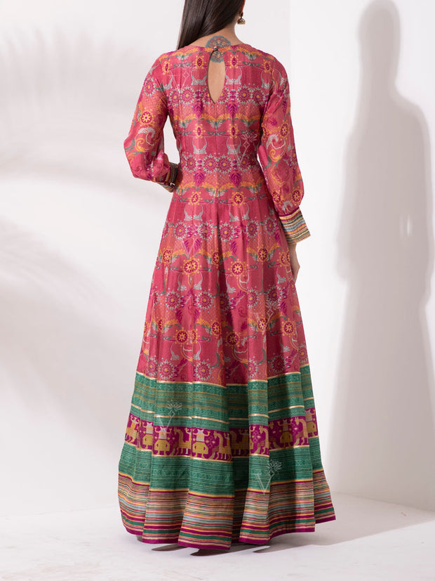 Pink Vasansi Silk Printed Anarkali Gown