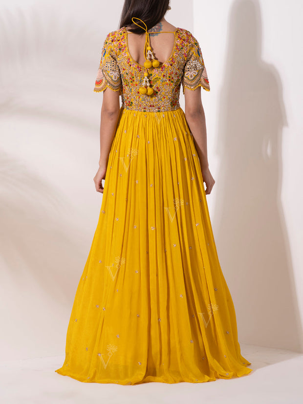 Mustard Yellow Wrinkle Crepe Gown