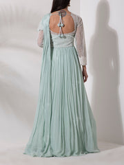 Green Wrinckle Crepe Gown