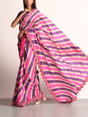 Purple And Pink Embellished Leheriya Tussar Silk Saree