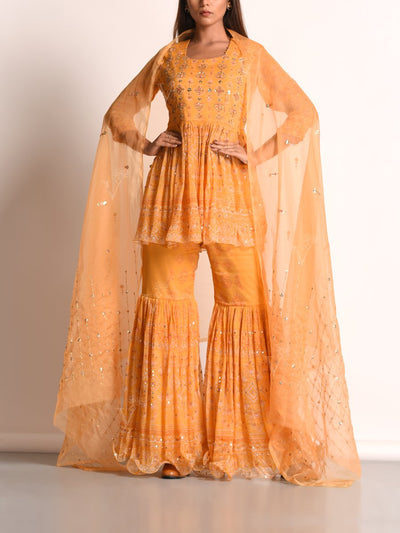 Light Yellow Chiffon Printed Sharara Suit Set