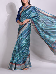 Green-Blue Tussar Printed Saree