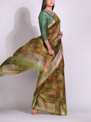 Green Tussar Printed Saree