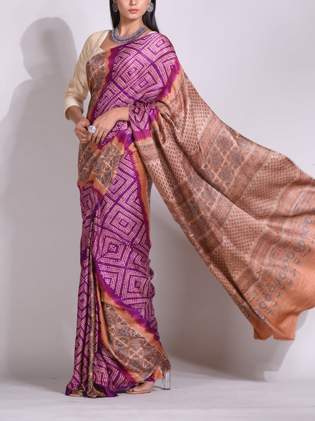 Purple Silk Bandhani Saree