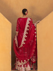 Red Silk Embroidered Sharara Set