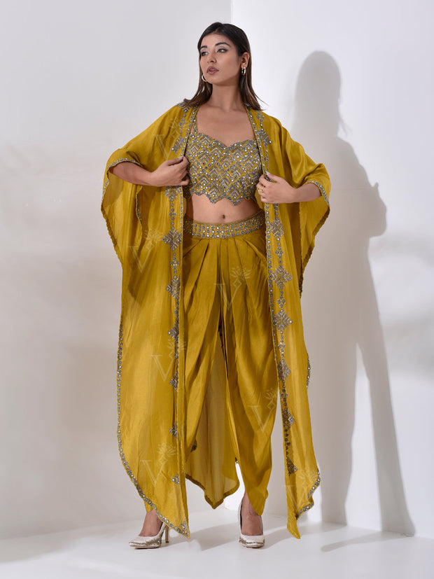 Yellow Silk Cape with Dhoti