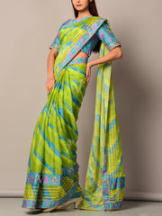 Green And Blue Silk Leheriya Saree