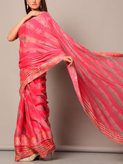 Magenta Pink Silk Leheriya Saree