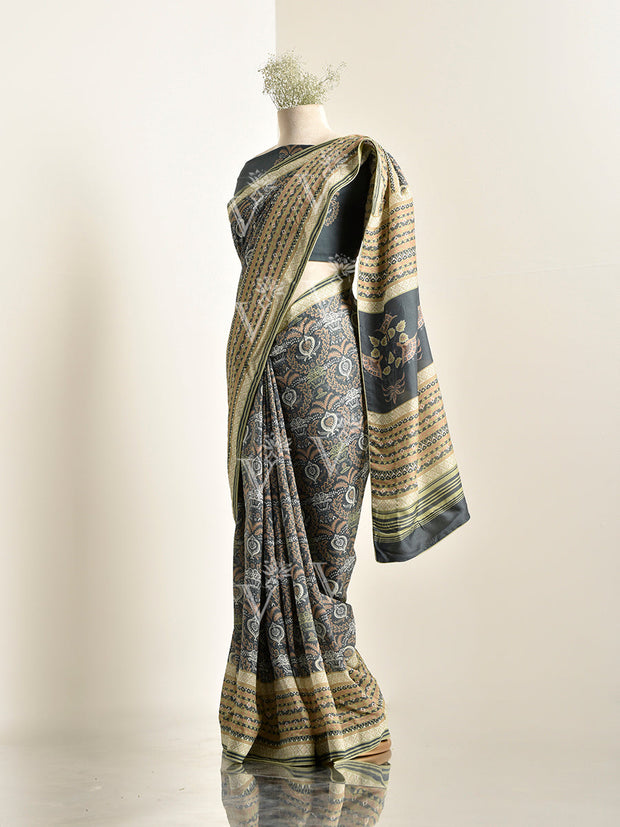 Grey Vasansi Silk Printed Saree