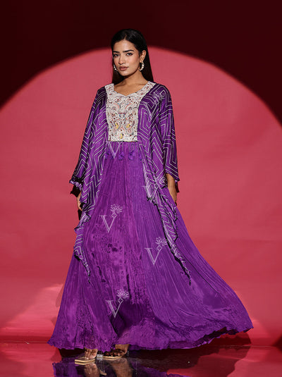Purple Georgette Embroidered Gown