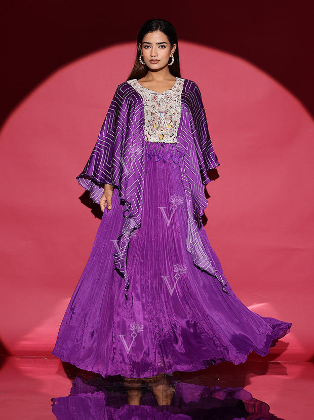 Purple Georgette Embroidered Gown