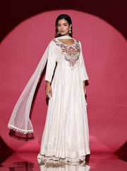 White Embroidered Silk Gown