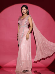 Dusty Pink Top with Organza Cape and Drape Skirt Set