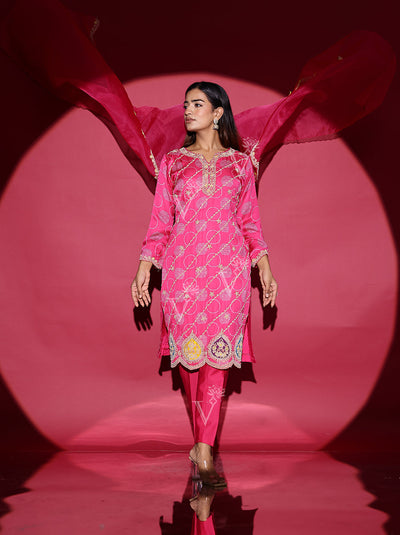 Pink Satin Silk Suit Set