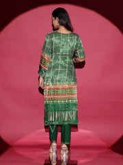 Green Satin Bandhani Silk Suit Set